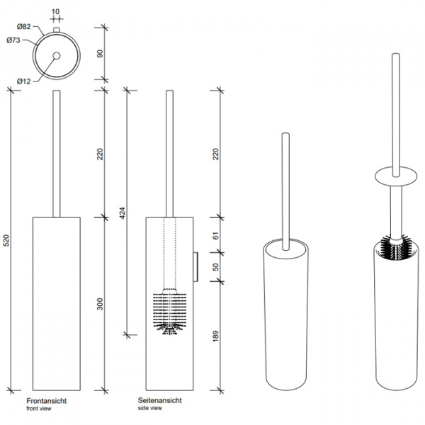 Decor Walther Stone WBG Туалетный ершик, подвесной, цвет: белый / сталь матовая