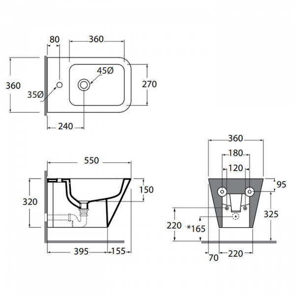 Azzurra Build Биде подвесное 55х36х32 см. с 1 отв. под смеситель , цвет: белый