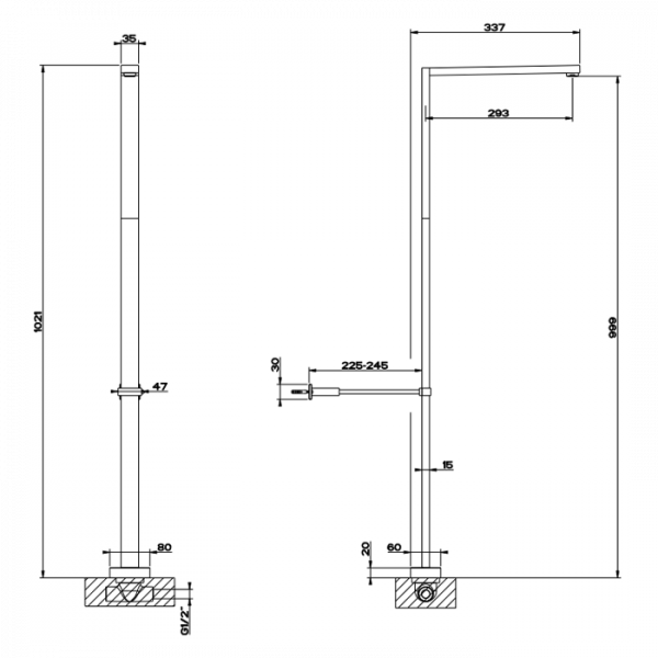 Gessi Rettangolo Напольный излив для ванны h1021мм, внешняя часть, цвет: хром