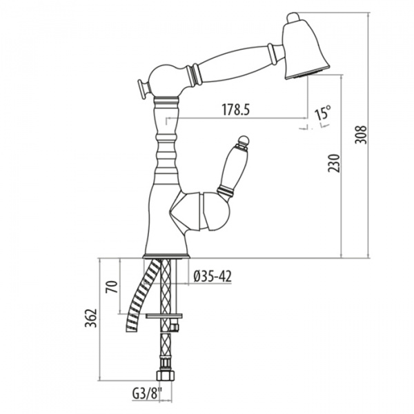 Gattoni Retro Смеситель для мойки с выдвижным "ручным душем", цвет: золото
