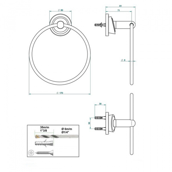 THG Bagatelle pierre noire Держатель-кольцо 17см., подвесной, цвет: золото