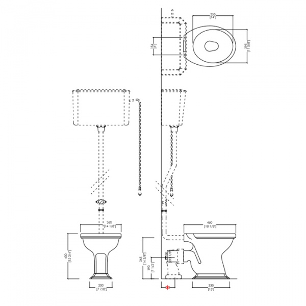 Devon&Devon Oxford Унитаз 46х36см, с высокой трубой, фурнитура золото