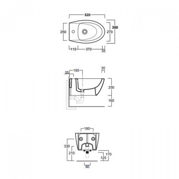 Simas Lft Spazio биде подвесное 52х35см с 1 отв. под смеситель, цвет: черный
