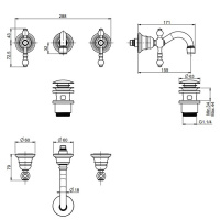 Carlo Frattini Epoque, Cмеситель настенный на 3 отверстия, цвет: Хром