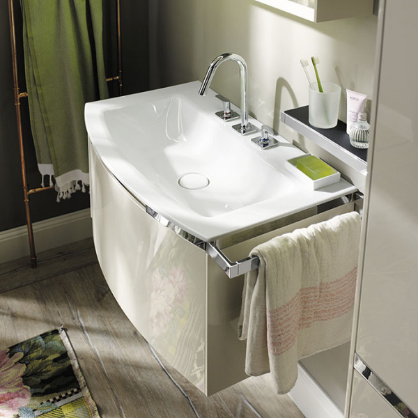 Burgbad Yso Комплект подвесной мебели 89.5x49x45 см, цвет песочный глянцевый с полотенцедержателем слева. цвет: хром.