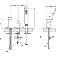 Gessi Eleganza Смеситель для ванны на 3 отверстия, с переключателем и ручным душем, без излива, цвет: хром