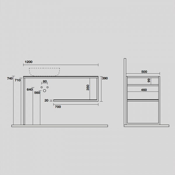 Kerasan Louise Металлическая структура для раковины 120х74см, напольная, с полкой, с 1 отв., с полотенцедержателем, цвет: черный матовый