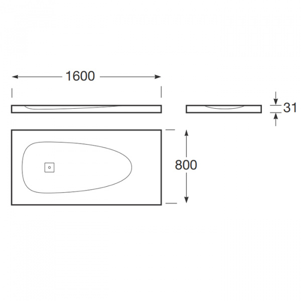 Armani Roca Baia Душевой поддон 160х80х3.1см с боковым сливом, с anti-slip, мат-л: Stonex, цвет: dark metallic