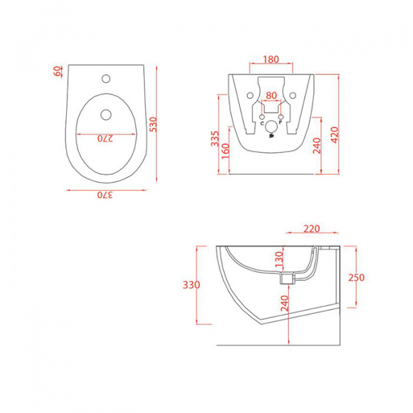 Artceram FILE 2.0  Биде подвесное 36х52 см, с креплениями, с 1 отв под смеситель, цвет: rosso corallo
