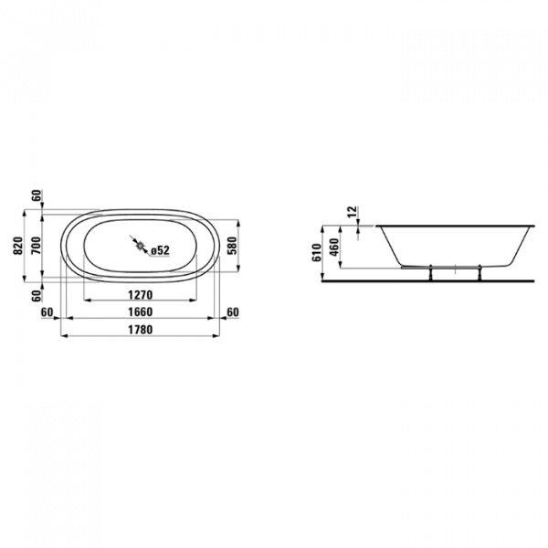 Laufen Alessi One Ванна 178x82x46см, встраиваемая, овальная, материал: композит