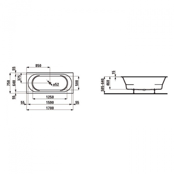 Laufen Pro Ванна встраиваемая, 170x75см., прямоугольная
