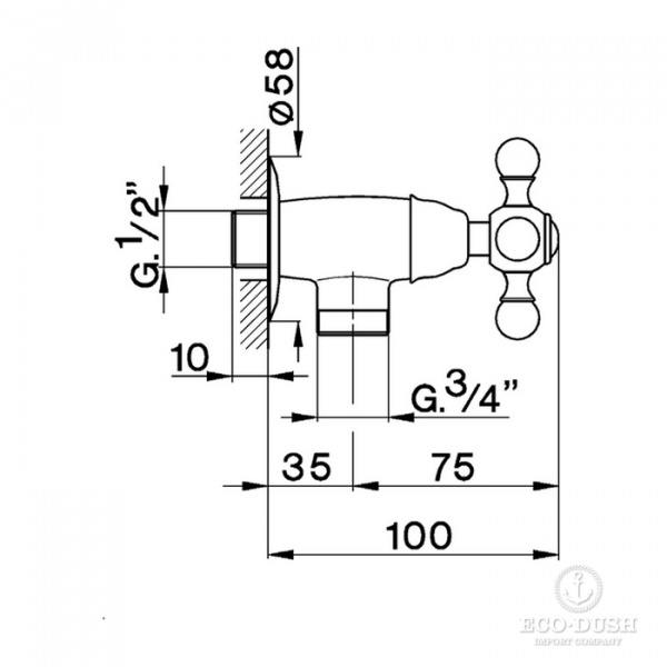 CISAL Arcana Кран настенный 1/2" для холодной воды с подсоединением 3/4", цвет: хром