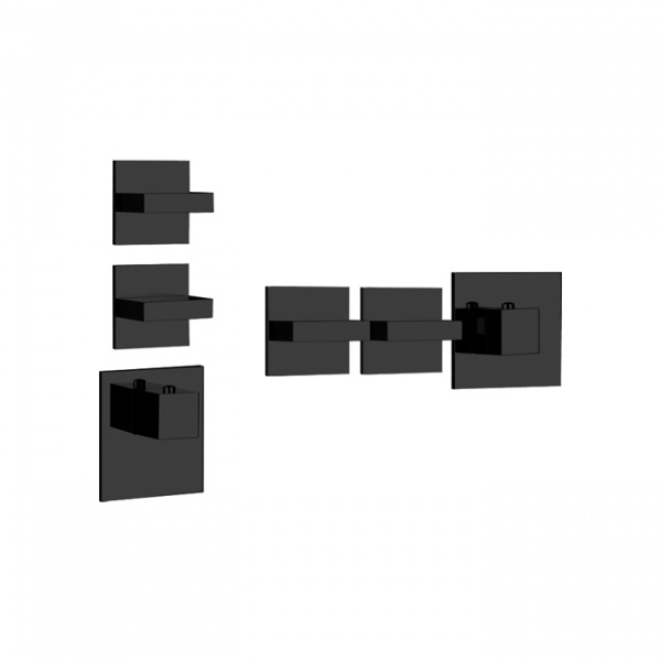 Gessi Rettangolo Смеситель для душа, встраиваемый, термостатический, подключение на 3/4”, с 2мя независимыми выходами, внешняя часть, цвет: Black XL