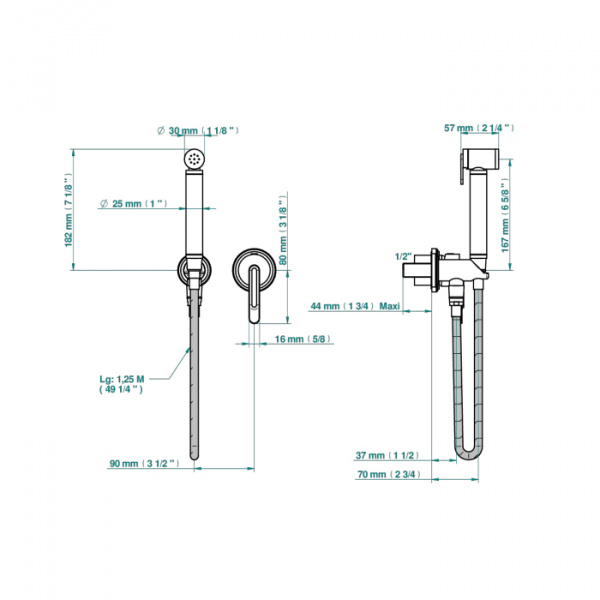 THG CORVAIR A MANETTES FIOR DI BOSCO Гигиенический душ в комплект с встраив однорыч смесит, шланг 1250 мм, держ с подводом воды, внеш часть, цвет: хром