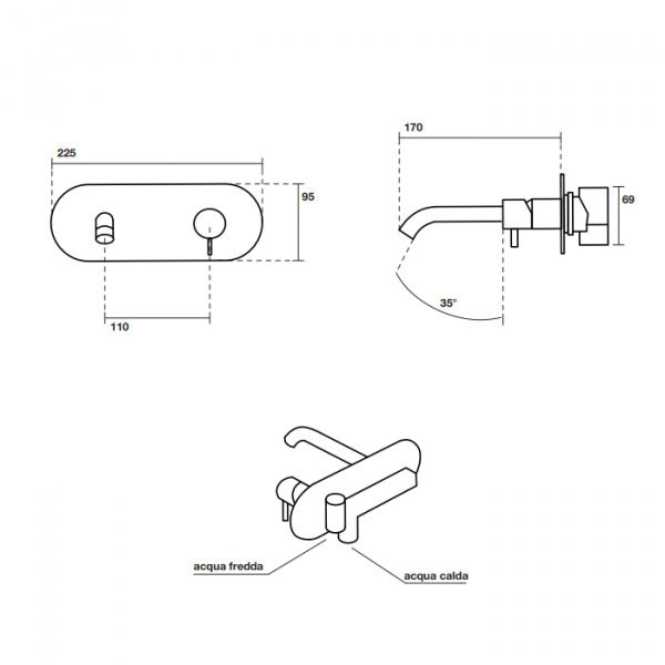 Kerasan Nolita Смеситель для раковины, встраиваемый, без донного клапана, излив 170мм с внутр.частью, цвет: черный матовый