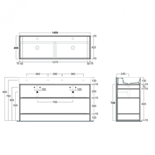 Simas Agile Структура металлическая 141x46xh72см, напольная, для раковины с 1 отв., AG141, с 2 полками, цвет: черный матовый