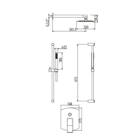 Gattoni ELY Комплект для душа со смесителем, верхним душем 250х250мм и ручной лейкой на планке, цвет: хром