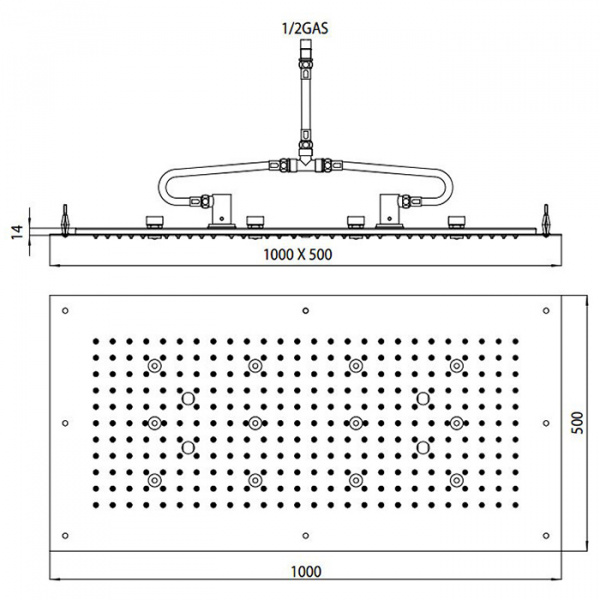 BOSSINI DREAM-XL RECTANGULAR Верхний душ 1000 x 500 мм, с 12 LED (белый), блок питания/управления, цвет: хром