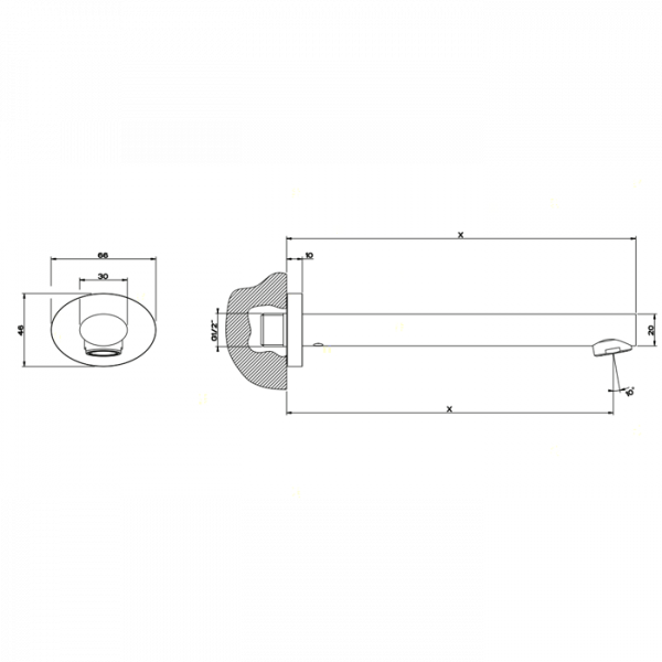 Gessi Ovale Настенный излив с инд.длиной (70-300мм), для монтажа с удаленным управлением (не входит в комплект), цвет: хром