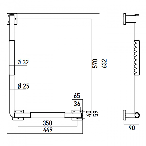 EMCO System2 Поручень изогнутый, корпус черный, правый, угол 90°, подвесной, цвет: хром