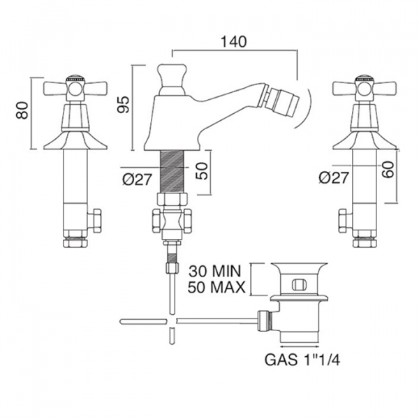 Sbordoni Deco Смеситель для биде на 3 отверстия, цвет: никель