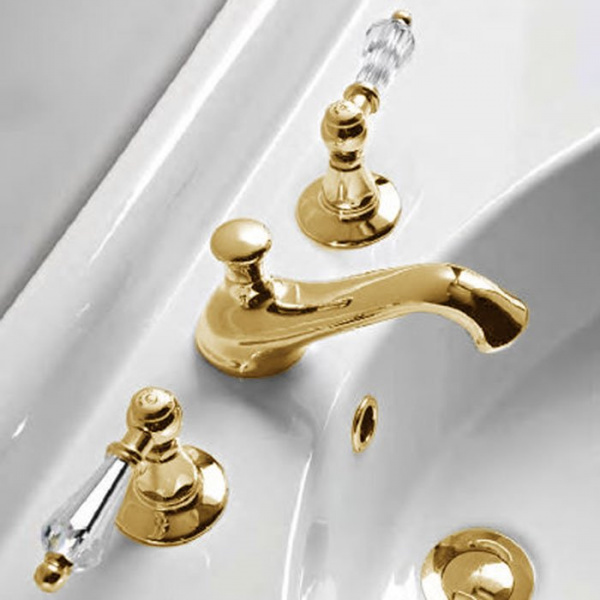 Sbordoni Livia Смеситель для раковины на 3 отверстия, цвет: глянцевая латунь/Swarovski