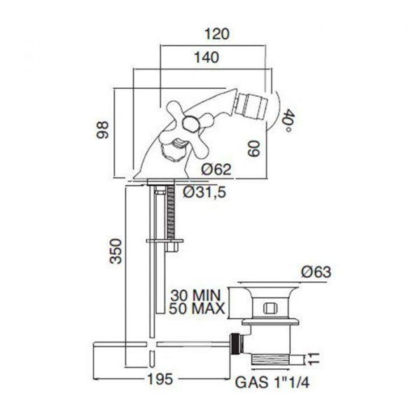 Sbordoni Etruria Смеситель для биде на 1 отверстие, цвет: глянцевая латунь