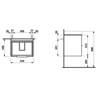 Laufen Base Тумба подвесная 57х44х53см, с раковиной, с 2 выдвиж. ящиками, с механизмом мягкого закрывания, цвет: белый матовый