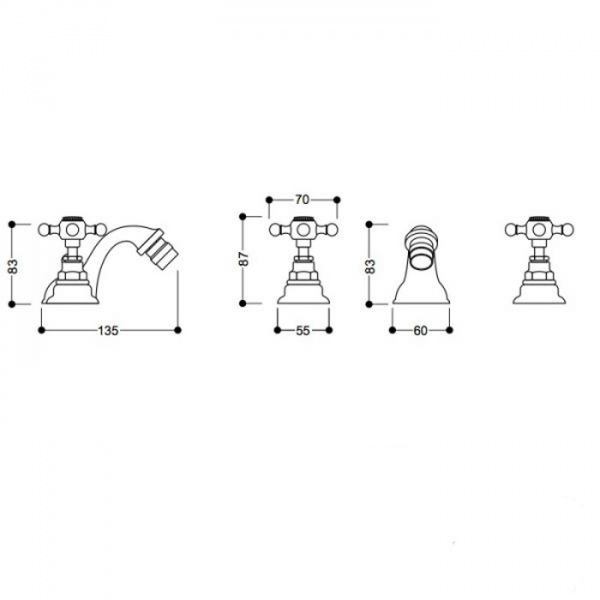 Kerasan Retro Смеситель для биде на 3 отверстия,хром