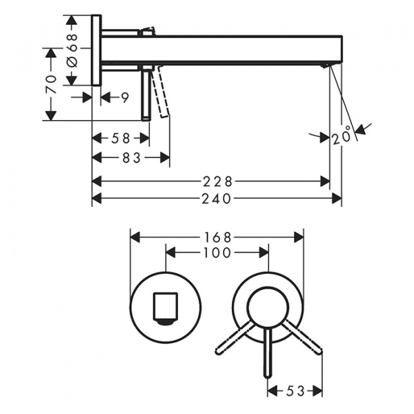 Hansgrohe Finoris Смеситель для раковины, встраиваемый, излив 22.8см., внешняя часть, цвет: черный матовый