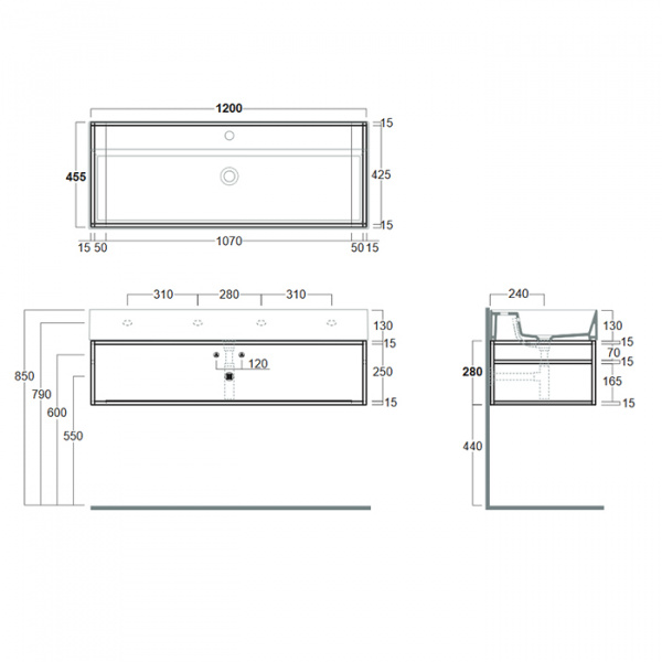 Simas Agile Структура металлическая 121x46xh28см, подвесная, для раковины с 1 отв., AG121, с 1 полкой, цвет: черный матовый