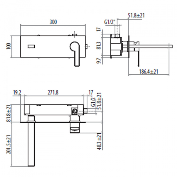 Gattoni Color Смеситель встроенный для раковины на коробке горизонтальный, цвет: хром