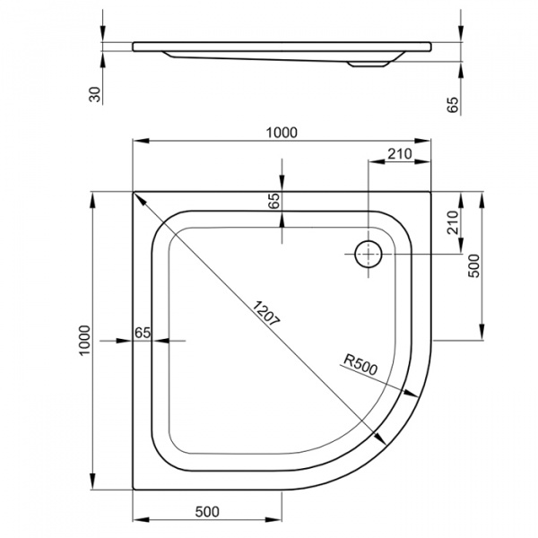 Bette Душевой поддон полукруглый 100х100хh6,5см, R=500, D=9см, анти-слип, самоочищающееся покрытие, цвет: белый