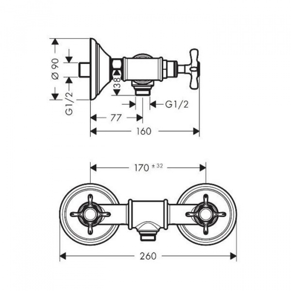 AXOR Montreux, Смеситель для душа, с двумя рукоятками, цвет: хром