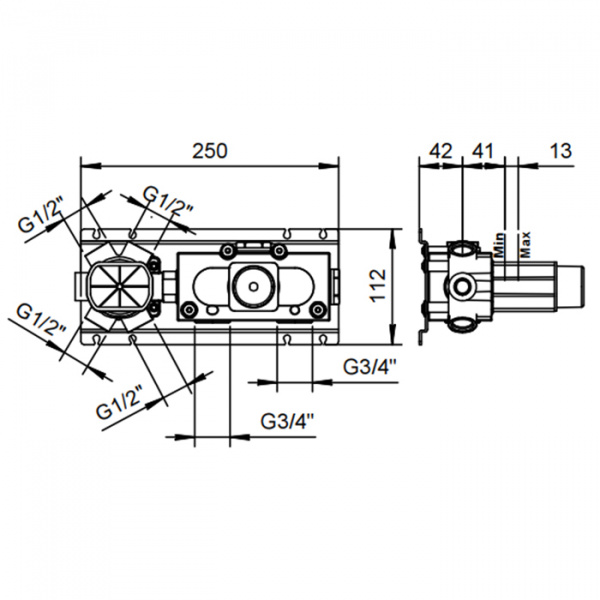 Fantini Внутренняя часть термостатического смесителя для душа, переключатель на 4 источника, 3/4'