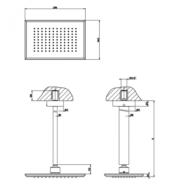 Gessi Eleganza Верхний душ потолочный, высота от 115 до 1865мм, цвет: черный металлик
