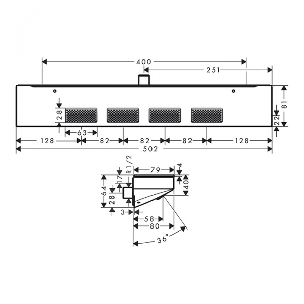 Hansgrohe Rainfinity Боковой/верхний душ 502х81мм с полкой, цвет: хром
