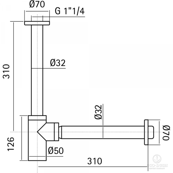 HUBER Lynox Сифон 1&quot1/4, нержавеющая сталь