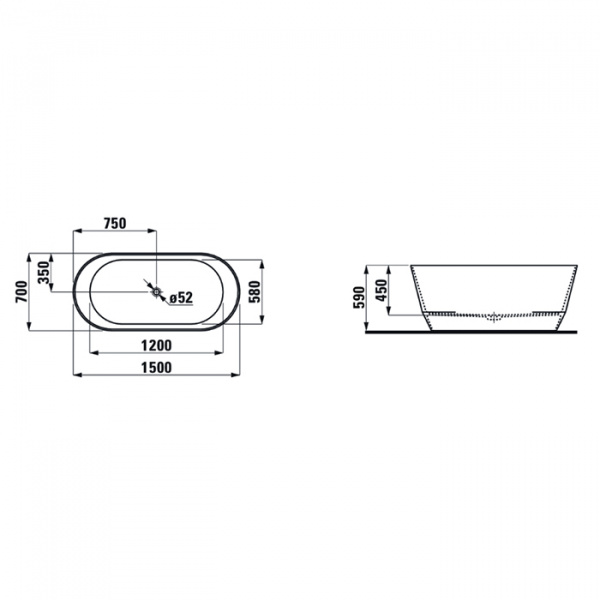 Laufen Pro Ванна отдельностоящая 150х70см., слив click-clack
