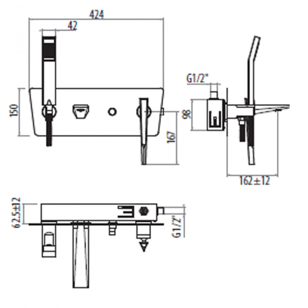 Gattoni Fly Смеситель встроенный для ванны с ручной лейкой, цвет: хром