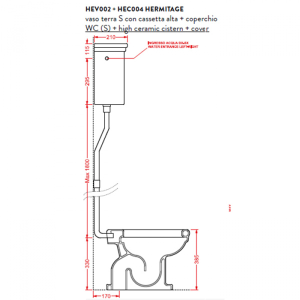 Artceram HERMITAGE Унитаз приставной, выпуск в стену, 36х55см, цвет: черный