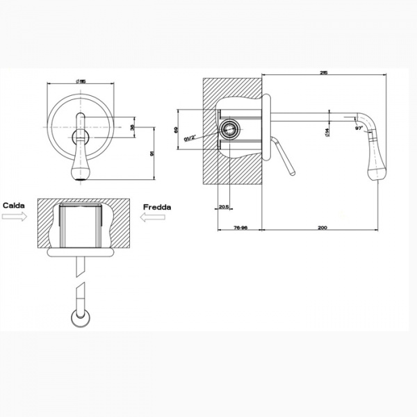 Gessi Goccia Встраиваемый однорычажный смеситель для раковины, излив 200мм, внешняя часть, цвет: хром