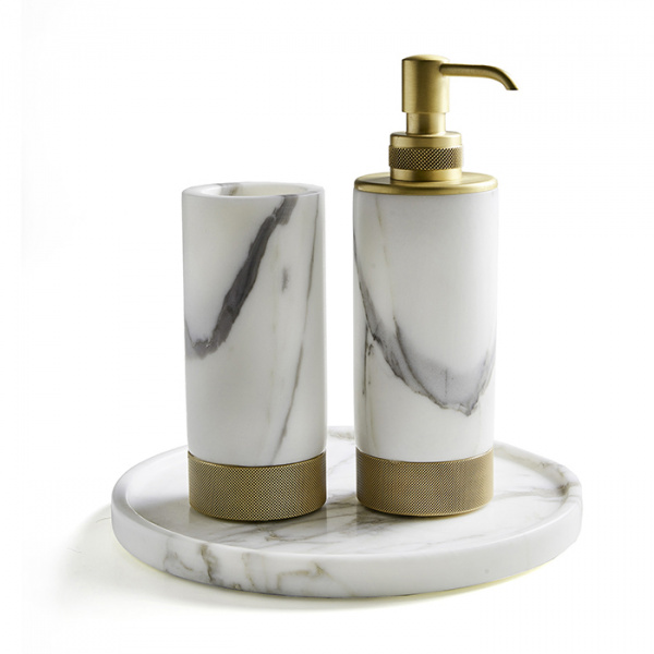 3SC Apuana 2.0 Комплект: стакан, дозатор и лоток, цвет: мрамор Bianco Statuario/золото 24к. Lucido