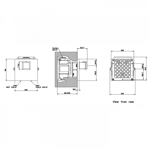 Gessi Eleganza Встраиваемый термостатический смеситель, подключение на 3/4”, внешняя часть, цвет: хром