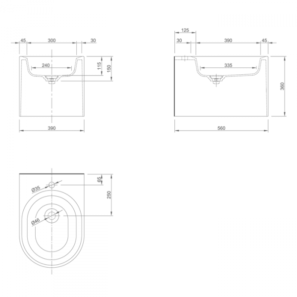 KNIEF Pearl Биде подвесное 56х39см с 1 отв под смеситель, цвет: белый матовый
