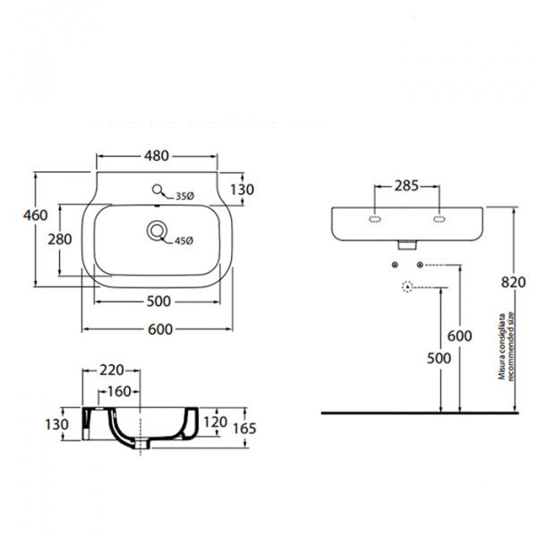AZZURRA GLAZE Раковина 60х46 см, 1 отв., подвесная, цвет: белый
