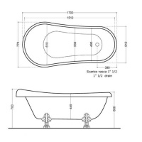 Kerasan Retro Ванна new отдельностоящая, 170х77/66см, глубина ванны 44,5см