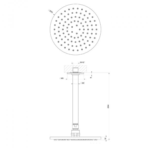 Gessi Inciso Shower Потолочная душевая головка шарнирная с защитойот известкового налёта на 1/2",Ø200 мм, цвет: black XL