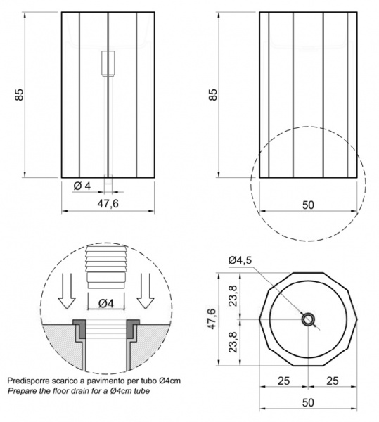 Antonio Lupi Vitreo Раковина 50х89 см, без отв., напольная, слив в пол, Cristalmood, цвет: Nebbia