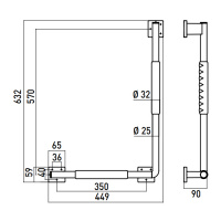 EMCO System2 Поручень изогнутый, корпус черный, левый, угол 90°, подвесной, цвет: хром